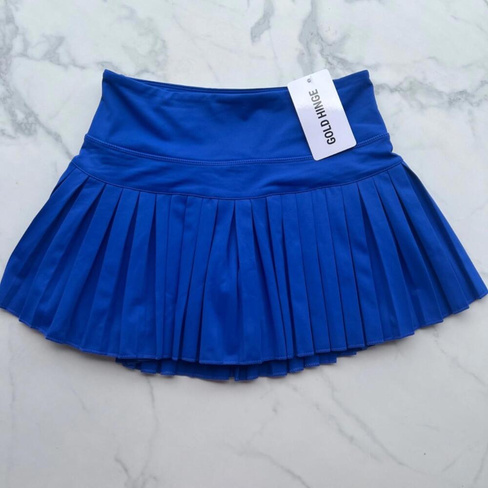Gold Hinge Mediterranean Blue Tennis Pleated Skirt with Shorts Skort - Picture 3 of 4
